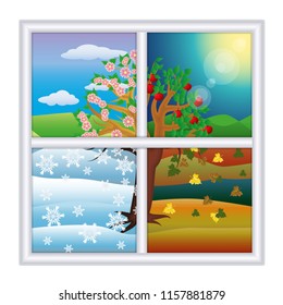 Four Seasons Window, Vector Illustration