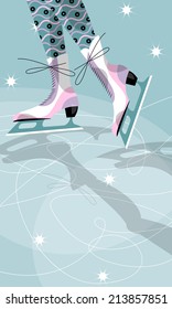 Four seasons. Winter. Person skating. Vector illustration. 