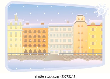 Four seasons: winter in river town