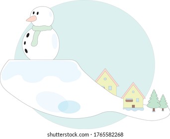 Four seasons. Winter with a snowman and the trees.