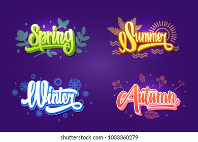Four Seasons - winter, spring, summer, autumn calligraphy . Vector illustration. 