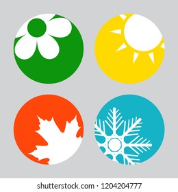 Four Seasons - winter, spring, summer, autumn. A set of four seasons icons. Flat design, vector.