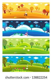 Four seasons: winter, spring, summer, autumn. Vector.