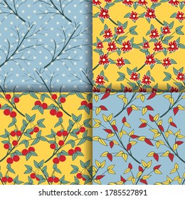 Four seasons. Winter, spring, Summer, Autumn. Set of seamless vector illustrations