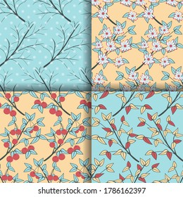 Four seasons. Winter, spring, Summer, Autumn. Set of seamless vector illustrations