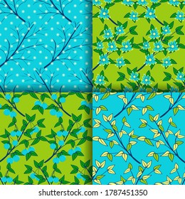 Four seasons. Winter, spring, Summer, Autumn. Set of seamless vector illustrations