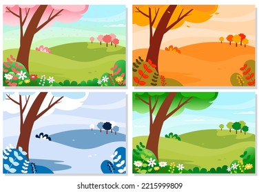 Four seasons, winter, spring, summer, autumn colour nature vector illustration set