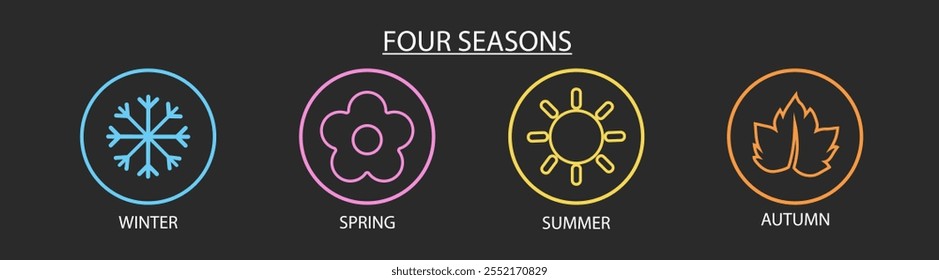 Four seasons winter spring summer fall icon set vector illustration. Vector season icons.