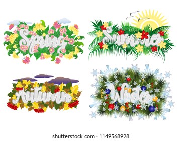 Four seasons word banners, vector illustration