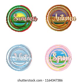 Four seasons word banners, vector illustration