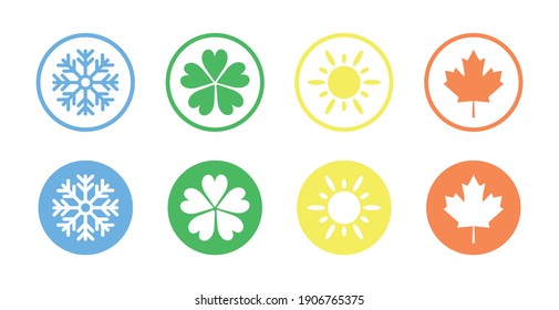 Four Seasons Year Icon Set. Color Icons Of Seasons Of The Year. Vector Illustration.