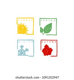 Four seasons of the year.  Icon and symbols. Vector illustration. Weather. Forecast. Summer, Spring, Winter, Autumn.