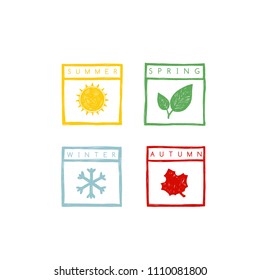 Four seasons of the year. Icon and symbols. Vector illustration. Weather. Forecast. Summer, Spring Winter Autumn
