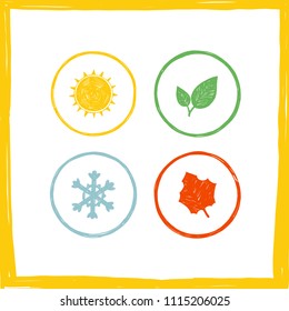 Four seasons of the year. Icon and symbols. Vector illustration. Weather. Forecast. Summer, Spring Winter Autumn