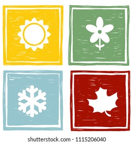 Four seasons of the year. Icon and symbols. Vector illustration. Weather. Forecast. Summer, Spring Winter Autumn