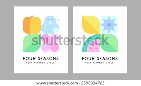 Four seasons and year nature's cycle. Abstract posters. Flat graphics. Vector file.