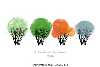 Four seasons.Watercolor vector set of trees