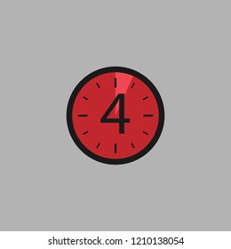 Four Seconds Clock on gray background. Stopwatch icon in flat style, red timer. Sport clock. Vector design element for you project. Vector illustration EPS 10.