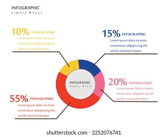 Four sectors pie chart slide template.Business Vector Illustration in circular Design Style for presentation,infographics,creative,report,concept,topics research,analysis,review,assessment,website.