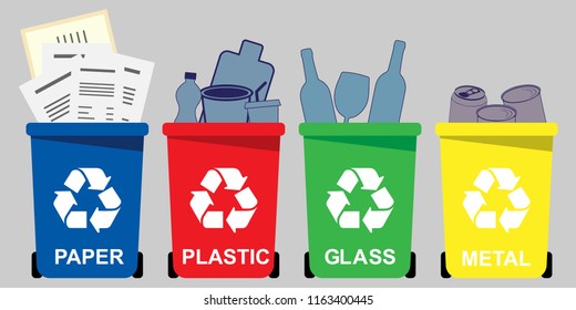 Four Selective Waste Bins Paper Plastic Stock Vector (royalty Free 