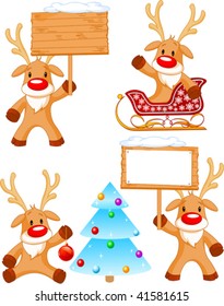 Four separately grouped little Rudolphs. Vector illustration