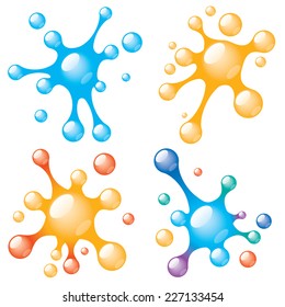 Four separately grouped splashed drops. Eps8. CMYK. Gradients used. Global colors.