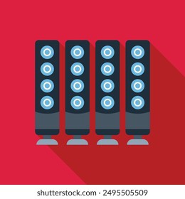 Four server racks are standing in a row, providing computing power in a data center