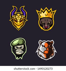 four set awesome head mascot logo
