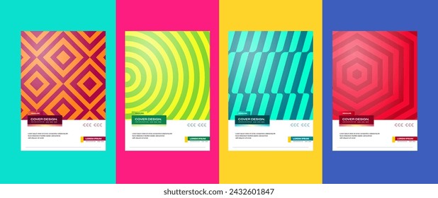 Four set of colorful gradient geometrical pattern cover design template