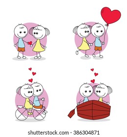 four set of couple doodle in different scenario