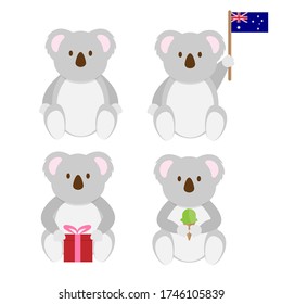 Four Set of Cute sitting grey Koala Vector design