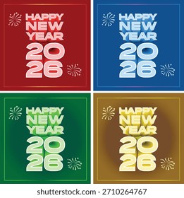 Plantilla de diseño de cuatro conjuntos de tarjeta de felicitación de feliz año Nuevo 2026 colección de Ilustración vectorial de tarjeta de feliz año Nuevo 2026 con fondo colorido
