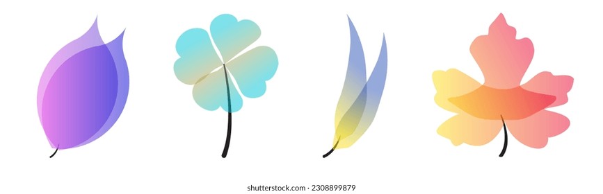 Four set of different kind of leaves with elegant gradient color. Can be used as ads design, greeting card, mug design, etc.