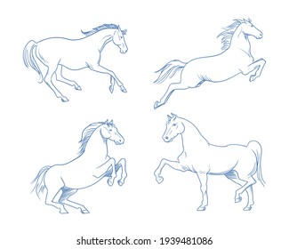 Four Set Horses Hand Drawn Vector Stock Vector (Royalty Free ...