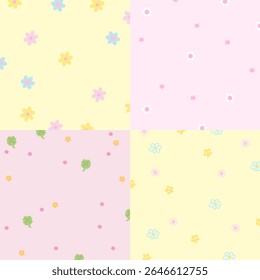 Quatro conjunto de projetos de fundo pastel com flor, folha de trevo para papel de parede, fundo, e modelo, quadro, design de papel, post de mídia social, cartaz, nota adesiva, bloco de notas, impressão floral