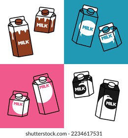 Four set variants of milk package, isolated