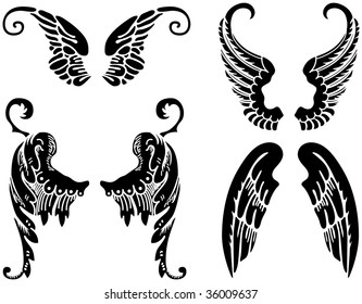 Four Sets of Black Angel Wings