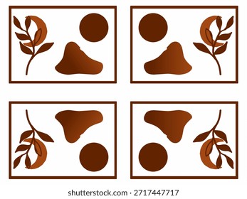 Cuatro Conjuntos de Fondos de pantalla bohemios con motivos de hojas. Ilustraciones de arte Abstractas con un tema de naturaleza. Un concepto bohemio para paredes e interiores.