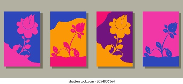 four sets of bright color flower theme simple illustration backgrounds. can be applied to wall ornaments, book covers, school books, magazines, novels and so on.