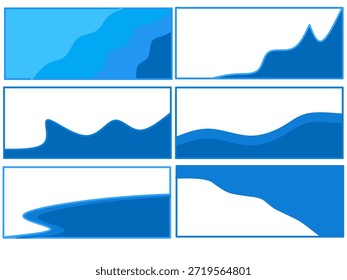 Quatro conjuntos ou pacotes de ilustrações de água oceânica. Projeto de onda azul abstrato. Vetor de água oceânica com padrão de ondas.