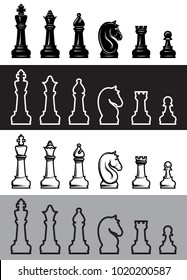 Four sets of chess icons. Vector illustration.