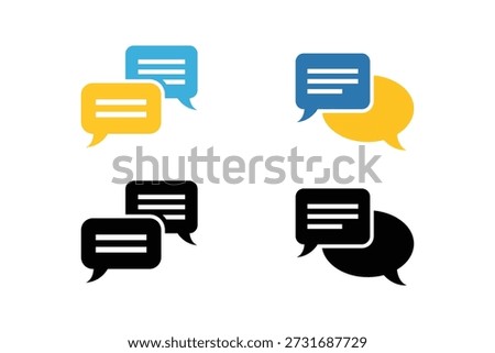 Four sets of colorful and black speech bubbles flat vector illustration design template isolated on a white background