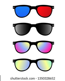 Four sets to different sunglasses vector graphics design.