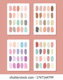 Cuatro conjuntos de pinceladas multicolores de pincel, pintura o manchas de tinta. Decoración de tu casa, decoración de las paredes. Pegatinas para el interior. Ilustración vectorial.