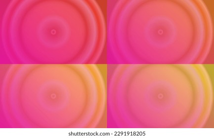 four sets of orange, yellow and pink abstract background with radial gradient and circle stripes. simple, blur, modern and color. used for background, backdrop, wallpaper and banner