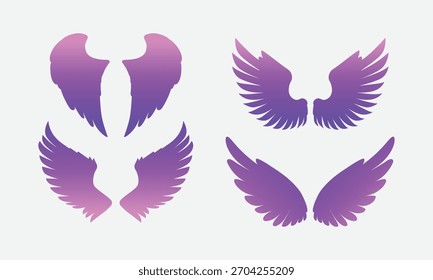 Four sets of purple wings are displayed on a white background.
