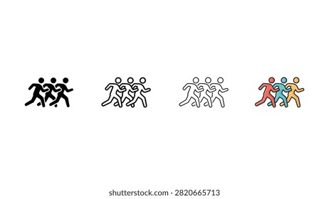 Four sets of stylized running figures with varying outlines and colors on transparent background