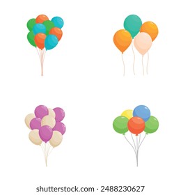Four sets of vibrant, multicolored balloons, ideal for celebrations and decorations