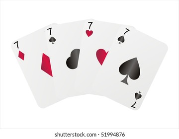 four sevens isolated on white