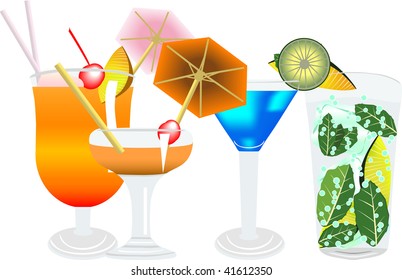 Four several beverages in line, vector illustration